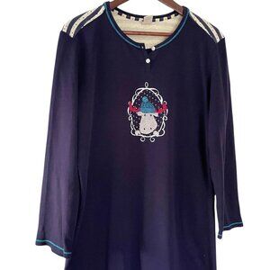 Calida Switzerland Long Sleeve Nightgown Medium M Navy Blue Moose Cotton